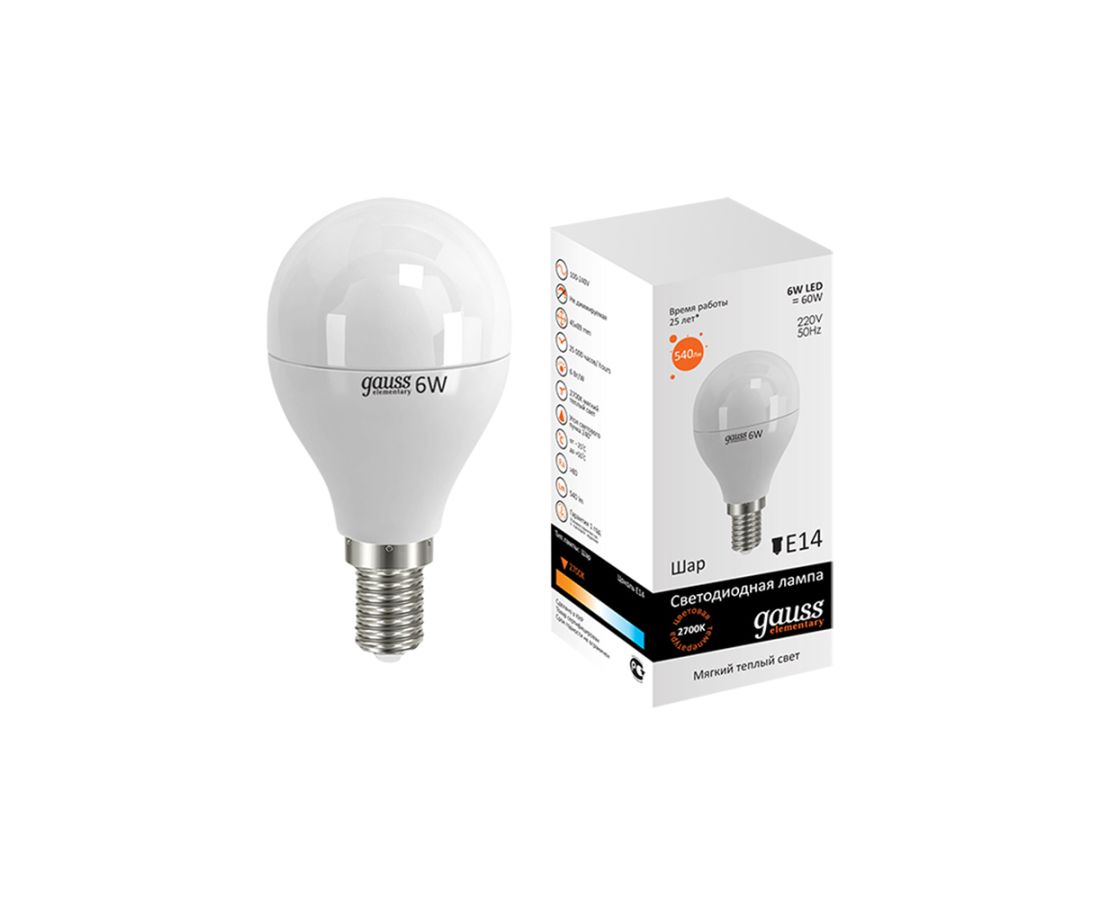 ლედ ნათურა Globe 6W E14 2700K gauss el - 53116 — ნათურა და ვაზნა
